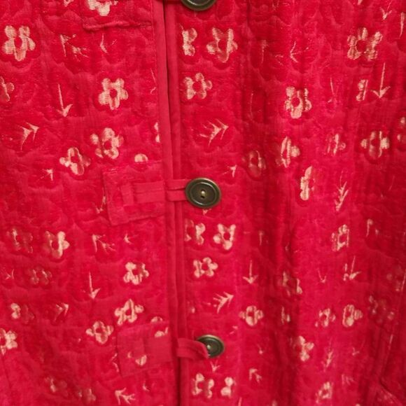 Chicos Red Gold Jacquard Asian Inspried floral Jacket Chicos size 2 - Picture 8 of 13